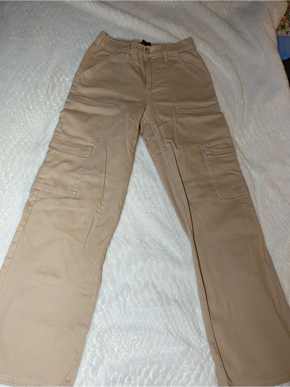 Forever 21 Women’s M Beige Wide-Leg Cargo Pants High Rise Y2K NWOT